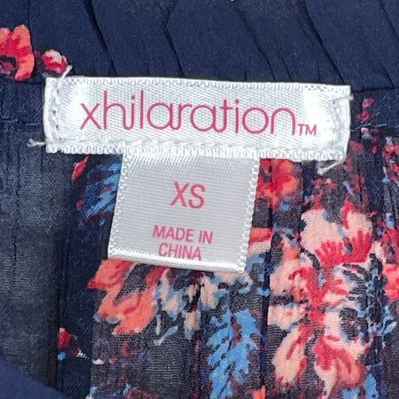 Xhilaration Floral Maxi Dress Womens XS Blue Boho CottageCore Long Sleeves - Picture 2 of 15